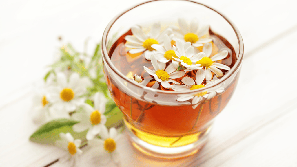 Chamomile flowers and tea for relaxation and sleep quality